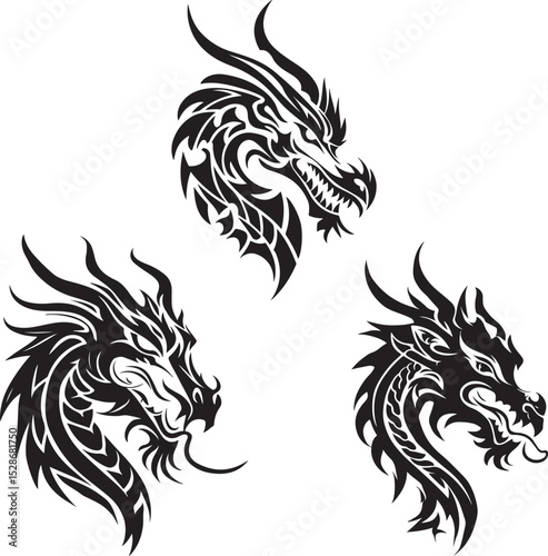 Dinosaur Head Tattoo Design Vector Illustration