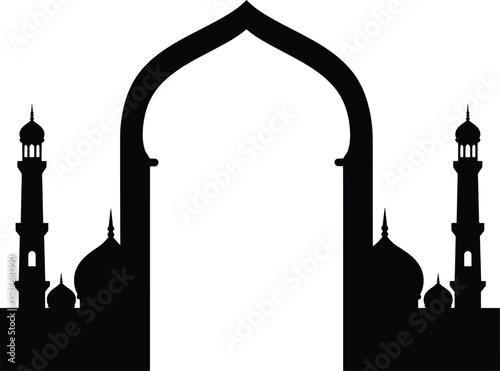 Elegant Mosque Arch Frame Vector Illustration of Islamic Architecture Silhouette
