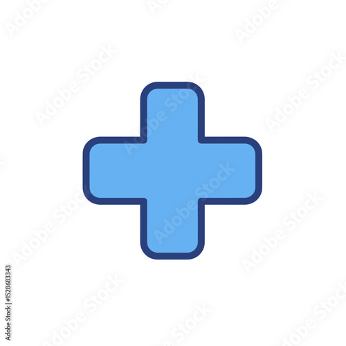 Blue plus sign icon with rounded edges and dark outline  