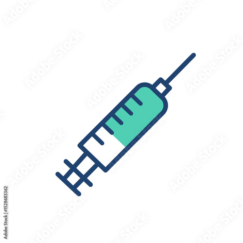Medical syringe with green liquid in flat design style