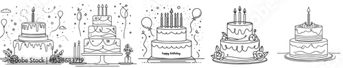 continuous line style birthday cake vector