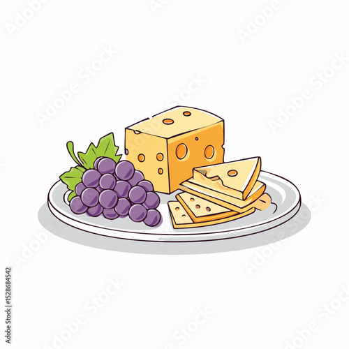 Cheese and Grapes Appetizer: A gourmet assortment of fresh grapes alongside meticulously sliced cheese, artfully arranged on a plate. Ideal for culinary presentations or lifestyle imagery.