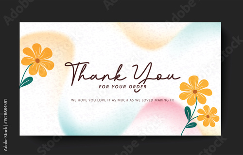 Thank you shopping card clipart background. Thank you for your order text clip art with flowers drawing elements in abstract background for thanksgiving appreciation template vector illustration. 
