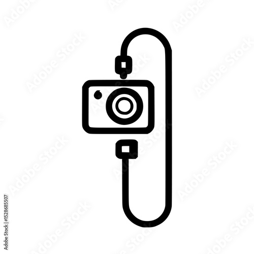 Action camera connected to a charging cable, ready for use.