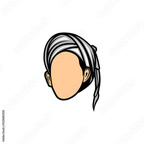 white turbaned man's head front view faceless vector illustration