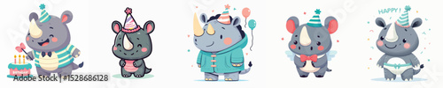 rhino animal vector is having a birthday