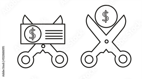 
Money Cutter Icon, Dollar Money Cutting Scissors Sign, Cost Reduction Concept, isolated on white background, vector illustration.