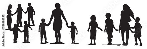 Isolated minimal black family silhouettes. Collection of family silhouettes on isolated background. Vector illustration
