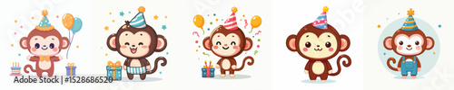 cute monkey vector having birthday