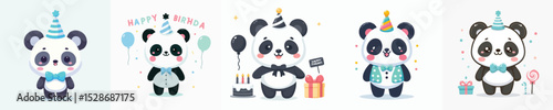 panda animal vector is having a birthday