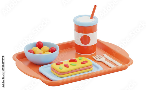 Colorful Plastic Toy Food and Drink on Orange Tray for Kids
