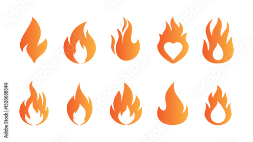 red flame icons fire symbol pack vector silhouette modern graphic burning set design