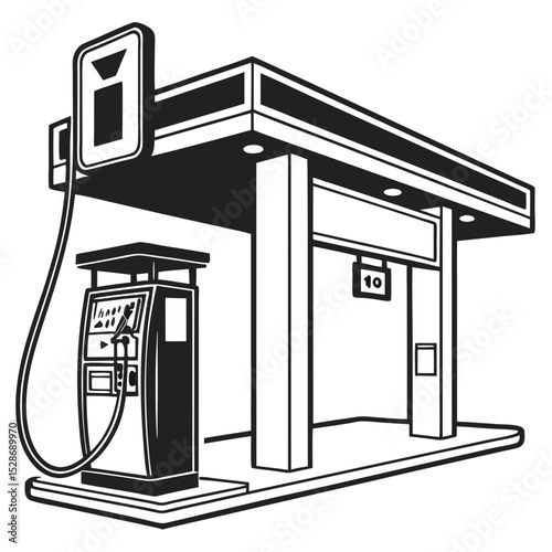 vector Silhouette of a Gas Station icon with a white background