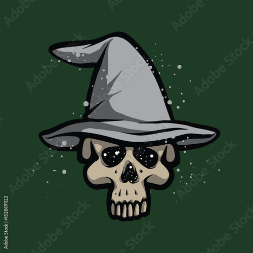 Skull Wizard cartoon vector illustration