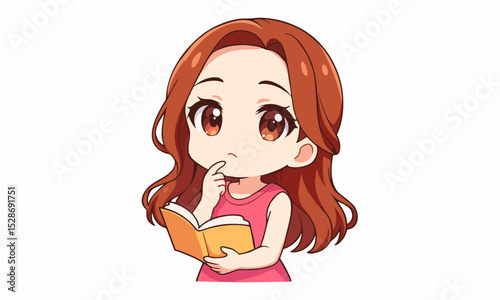 cute woman reading book cartoon illustration