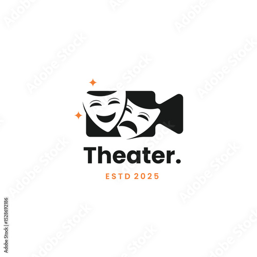 Comedy and tragedy theatrical masks. Theatre or drama logo design modern concept