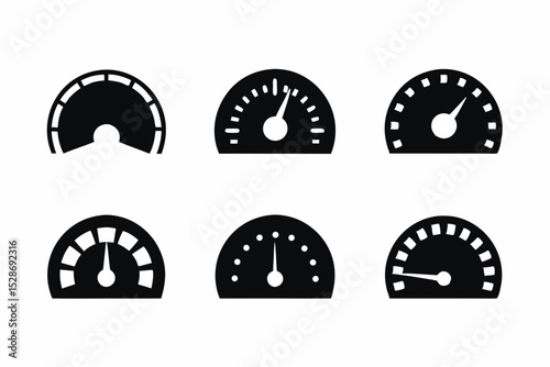 set of Speedometer icon vector silhouette illustration isolated on white background
