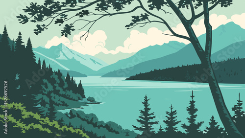 beautiful view of Crystalline Turquoise Lake China vector illustration