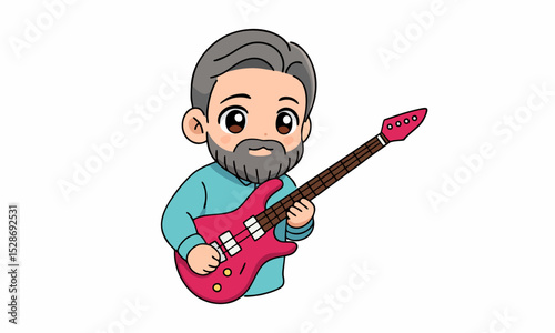cute man playing guitar cartoon illustration