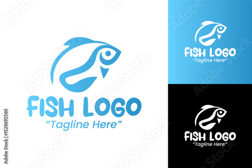 Modern Fish Logo in Blue and White for Aquatic Business Branding