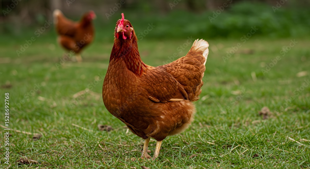 Fototapeta premium Brown Chicken on Green Grass