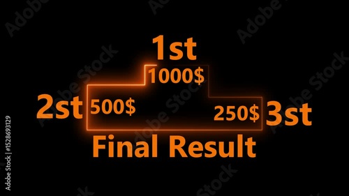 neon line winner podium with 1st, 2nd, and 3rd place icon animation on a black background pedestal appearance 4k motion design. animation for web Futuristic ranking stage logo design