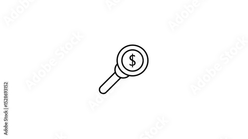 Loop animation of a magnifying glass moving with dollar icon concept on white background. Magnifying Glass Revealing Dollar Sign Financial Analysis Concept