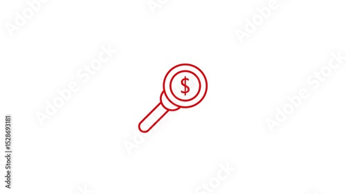 Loop animation of a magnifying glass moving with dollar icon concept on white background. Magnifying Glass Revealing Dollar Sign Financial Analysis Concept