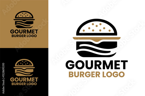 Modern and Creative Gourmet Burger Logo in Black and Gold for Branding