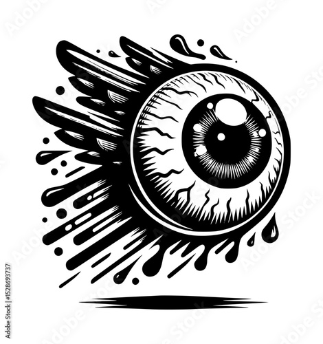 Black and white winged eye graphic design