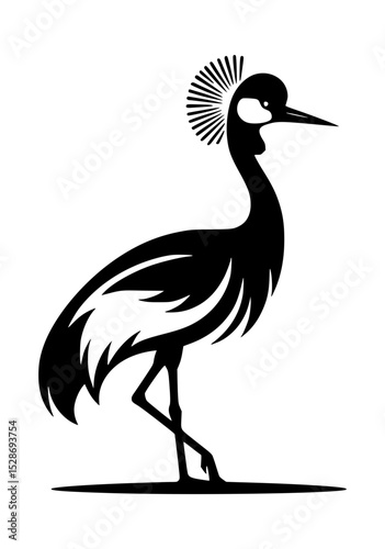 Elegant black crowned crane bird illustration