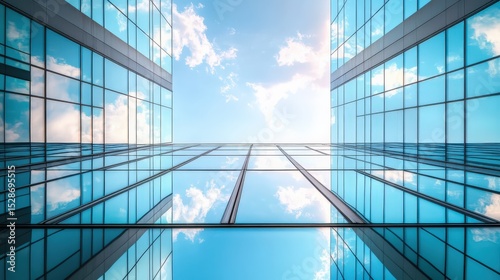 Modern Business Building with Reflective Glass Facade and Sky