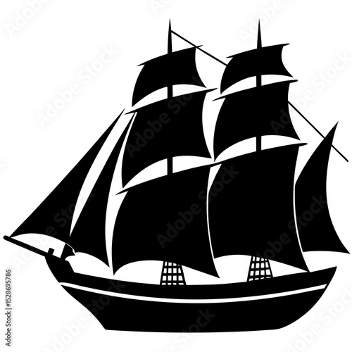 Schooner sailing ship silhouette vector