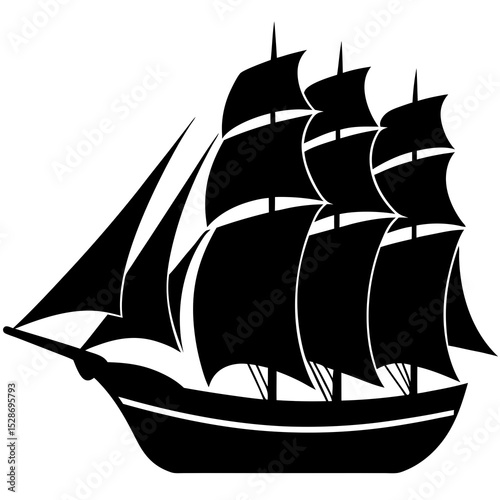 Schooner sailing ship silhouette vector