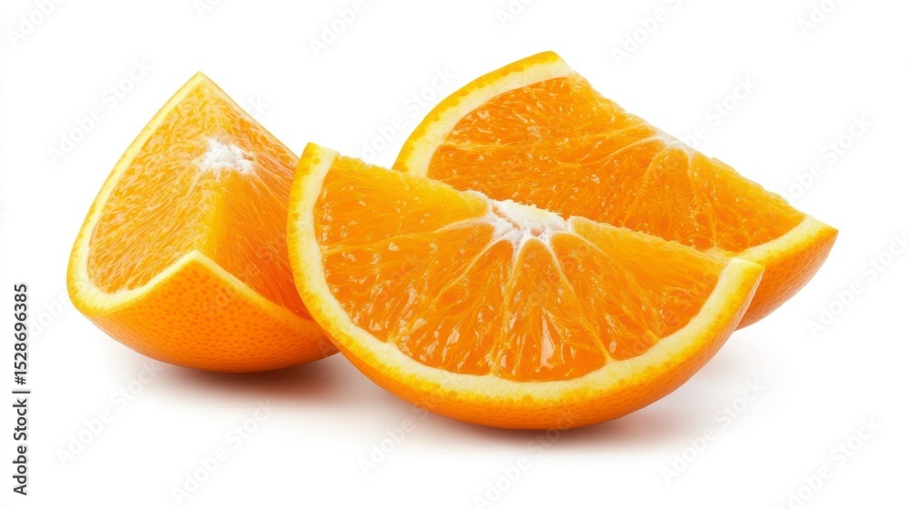Three juicy orange slices isolated on white background. Three juicy orange slices isolated on white background.