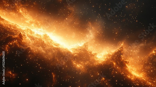 Fototapeta Naklejka Na Ścianę i Meble -  Ethereal cosmic gold space nebula against black background celestial galaxy in deep space shimmer