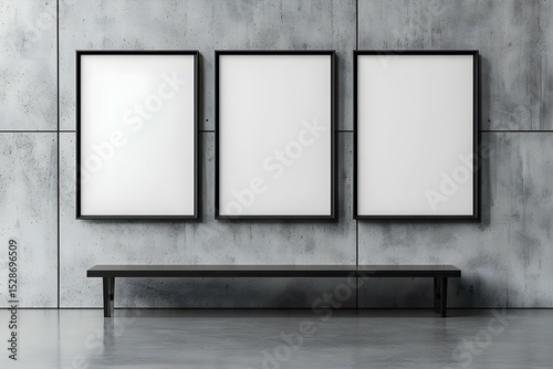 3D Rendering Mockup of Three Blank White Posters in a Minimalist Setting