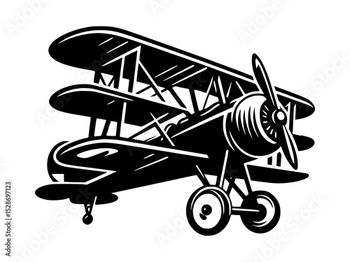 Vintage biplane illustration black and white