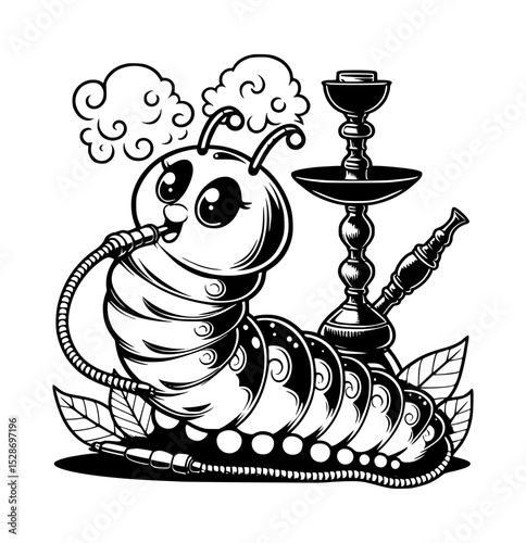 Cute cartoon caterpillar smoking hookah