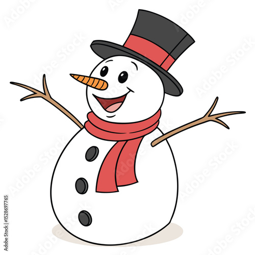 Happy Snowman with Raised Arms