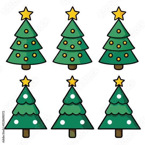 Set of Cartoon Christmas Trees