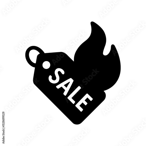 Flaming sale tag representing hot discount offer – solid black icon