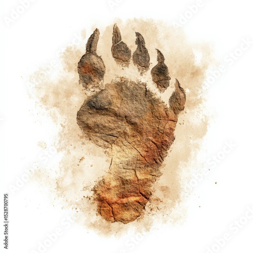 Large bear footprint imprinted in soft earth with rich textures and natural colors