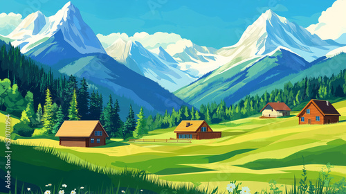 Illustration of landscape with mountains
