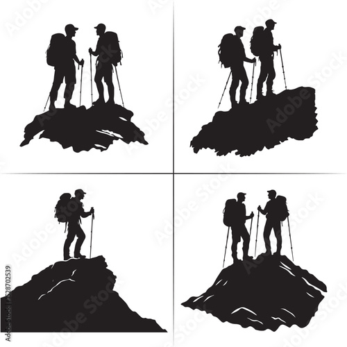 hiking of mountain people silhouette