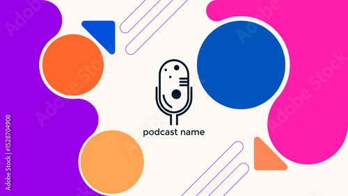 PODCAST BACKGROUND WITH GEOMETRIC LINE AND DIAGONAL SHAPES BLUE ORANGE PURPLE PINK FLAT COLOR SIMPLE TEMPLATE DESIGN VECTOR. GOOD FOR COVER DESIGN, BANNER, WEB,SOCIAL MEDIA