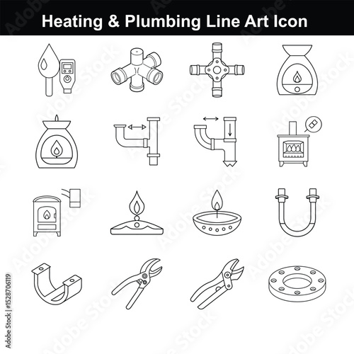 Heating & Plumbing Line Art Icon Bundle. Fully editable vector format.