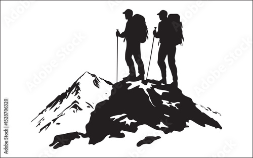 hiking of mountain people silhouette