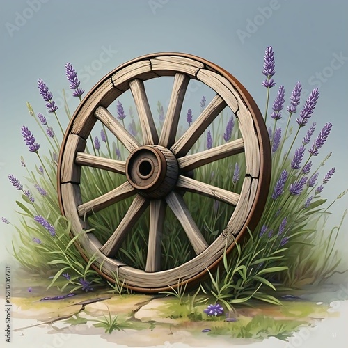 Vintage Wooden Wagon Wheel with Lavender - Rustic Garden Decor