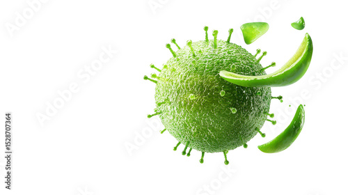 Green Virus Representation with Splitting Fragments and Textured Surface in a Scientific Illustration